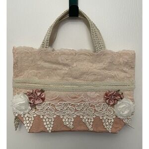Vintage Lace Satin Romantic Cottagecore Tote Handbag Blush Pink NWT Boutique
